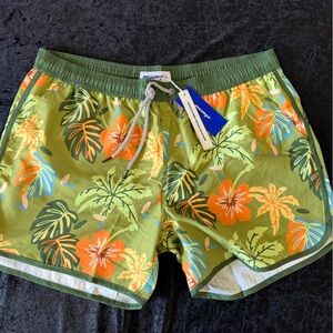 NWT Maamgic Tropical Floral Swim Trunks Green Orange Resort Shorts Size XXL